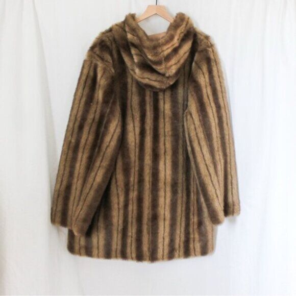 Dennis by Dennis Basso Reversible Faux Fur Coat Brown and Tan 1X - Picture 4 of 7